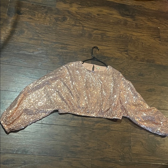 En Creme Shimmering blouser Pink Sequin Top the color like peach light color - Picture 3 of 3